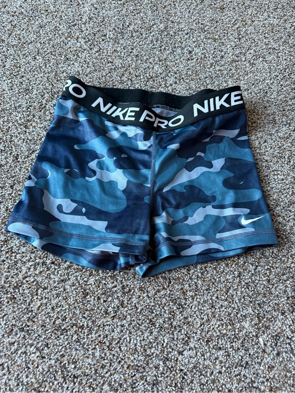Nike Pro Dri-FIT Womens Small Blue Camo 3" Compression Shorts Gym Training